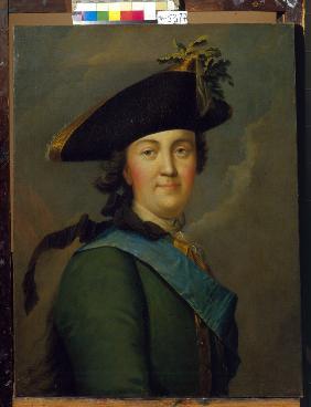 Porträt der Kaiserin Katharina II. (1729-1796) in Uniform der Leibgarden 1762