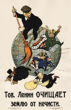 Genosse Lenin säubert die Erde vom Unrat (Plakat) 1920