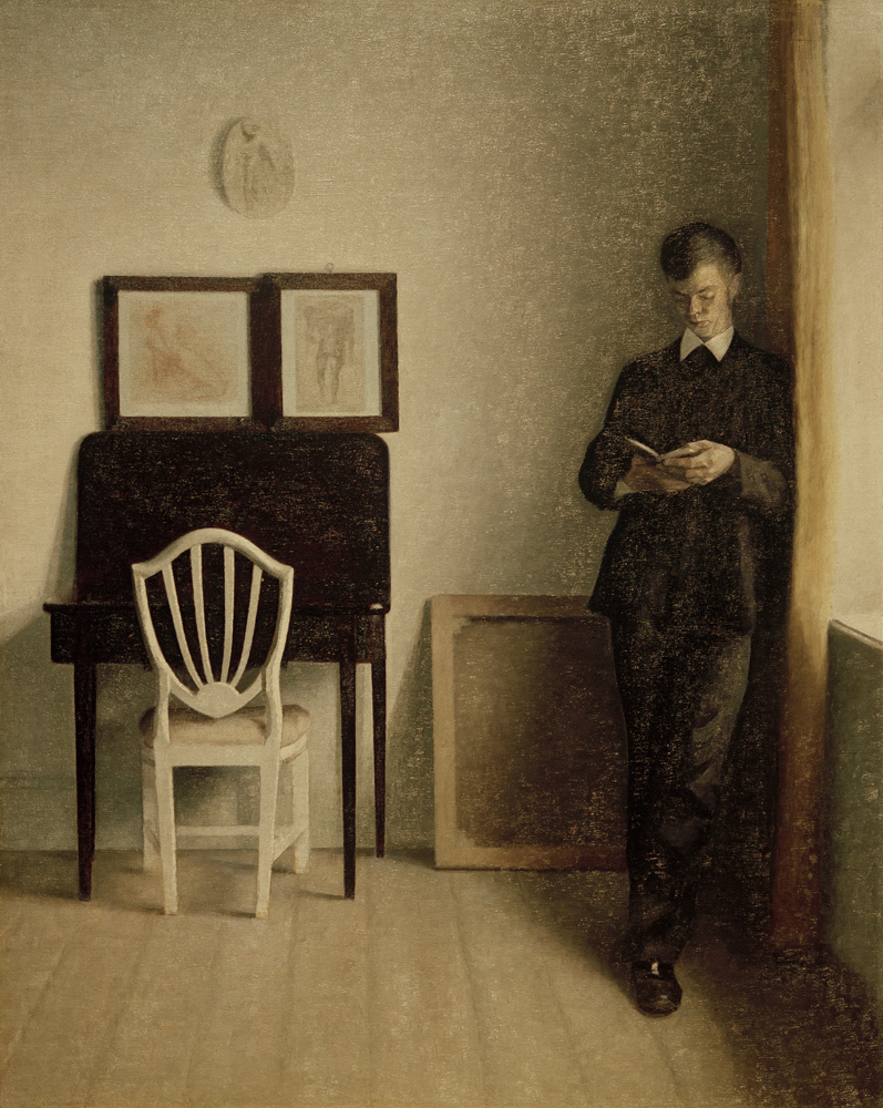 Interieur mit lesendem jungen Mann von Vilhelm Hammershöi