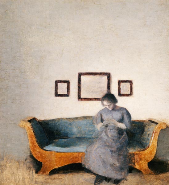 Ida Hammershoi auf dem Sofa sitzend. von Vilhelm Hammershoi