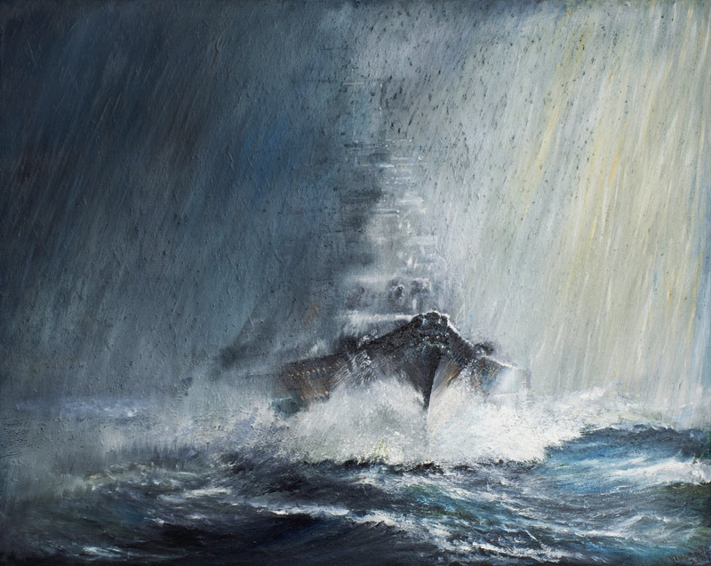 Bismarck through curtains of Rain Sleet & Snow 22/05/1941 von Vincent Alexander Booth