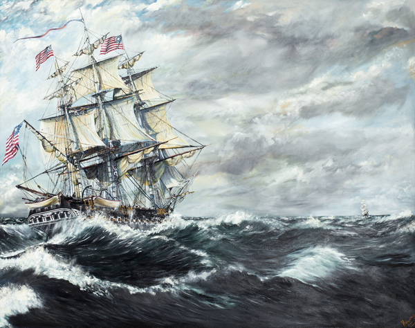 USS Constitution heads for HM Frigate Guerriere 19/08/1812 von Vincent Alexander Booth