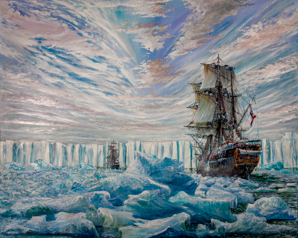 Erebus and Terror discover Antarctic Ice Shelf von Vincent Alexander Booth