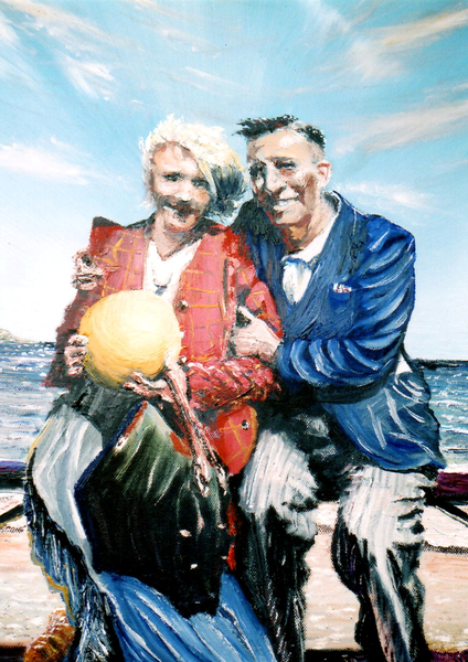 Gran and Granddad with ball at the seaside von Vincent Alexander Booth