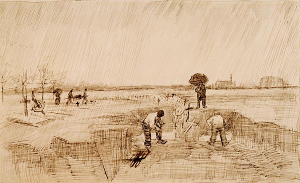Cemetery in the Rain / Draw. von Vincent van Gogh