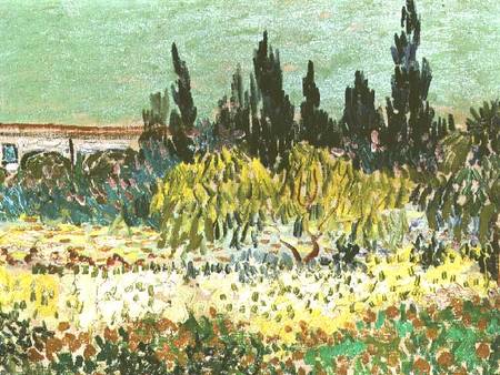 The Garden at Arles, detail of the cypress trees von Vincent van Gogh