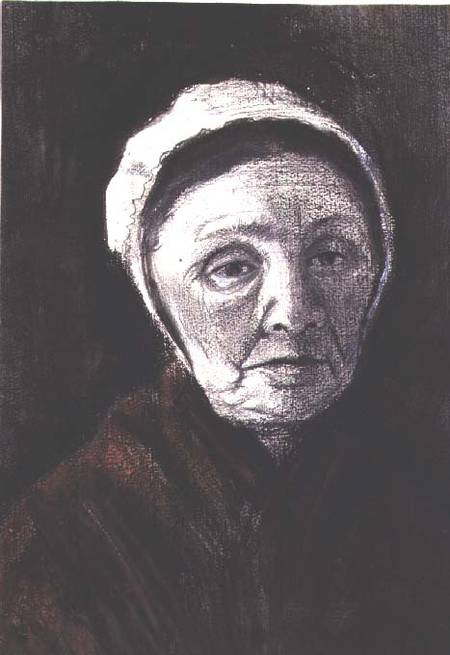 Head of an old woman in a Scheveninger cap, 1882-83 (charcoal, black and brown von Vincent van Gogh