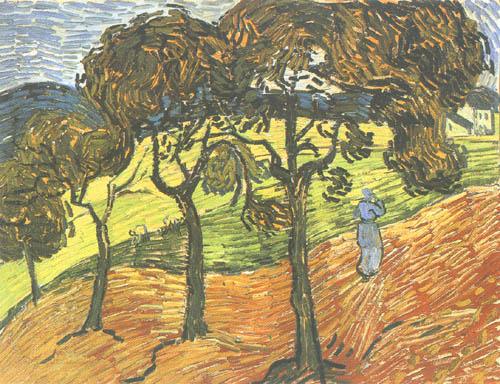 Landschaft mit Bäumen und Figuren von Vincent van Gogh