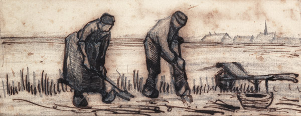 The Potato Harvest, from a Series of Four Drawings Symbolizing the Four Seasons (pencil, pen and bro von Vincent van Gogh