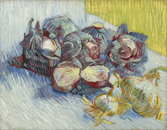 Stilleben mit Rotkohl und Zwiebeln von Vincent van Gogh