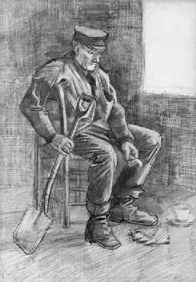 Man with a Spade Resting 1882 cil &
