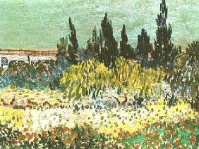 The Garden at Arles, detail of the cypress trees 1888