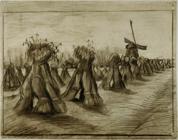 Van Gogh, Sheaves & Windmill /Draw./1885 von Vincent van Gogh