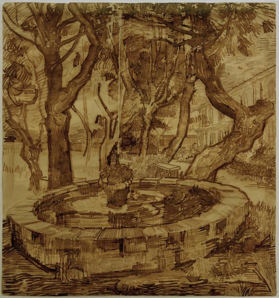 v.Gogh, Fountain in the Asylum / Draw. von Vincent van Gogh