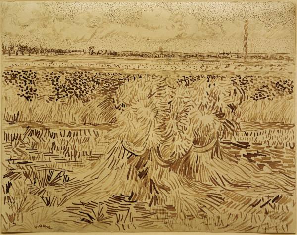 V.v.Gogh, Wheat Field w.Sheaves / Draw. von Vincent van Gogh