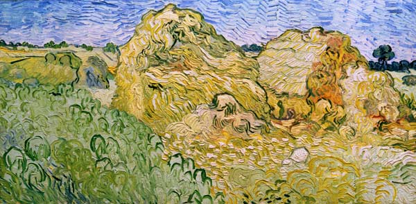 V.v.Gogh, Field w.Wheat Stacks/Ptg./1890 von Vincent van Gogh