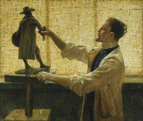 Der Bildhauer Carl Eldh bei der Arbeit 1908