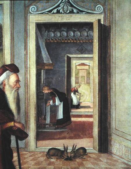 The Birth of the Virgin, detail of servants in the background von Vittore Carpaccio
