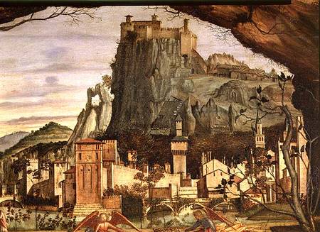 Sacre conversazione, detail of the town and castle in the background von Vittore Carpaccio