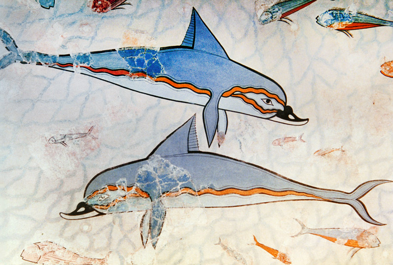 Detalle de dos de los delfines que forman parte del panel marino que decora el megarón. von Vittorio Zecchin