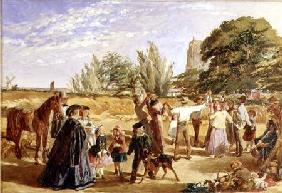 A Harvest scene in Norfolk: sketch for 'Hello Largesse' 1861