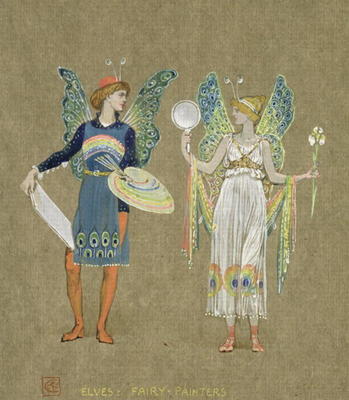 Elves and Fairy Painters, from 'The Snowman' 1899 (w/c on paper) von Walter Crane