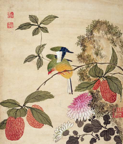 One of a series of paintings of birds and fruit von Wang  Guochen