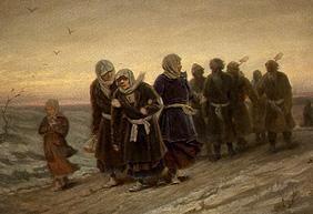 Russische Bauern auf dem Heimweg von einer Beerdigung 1880
