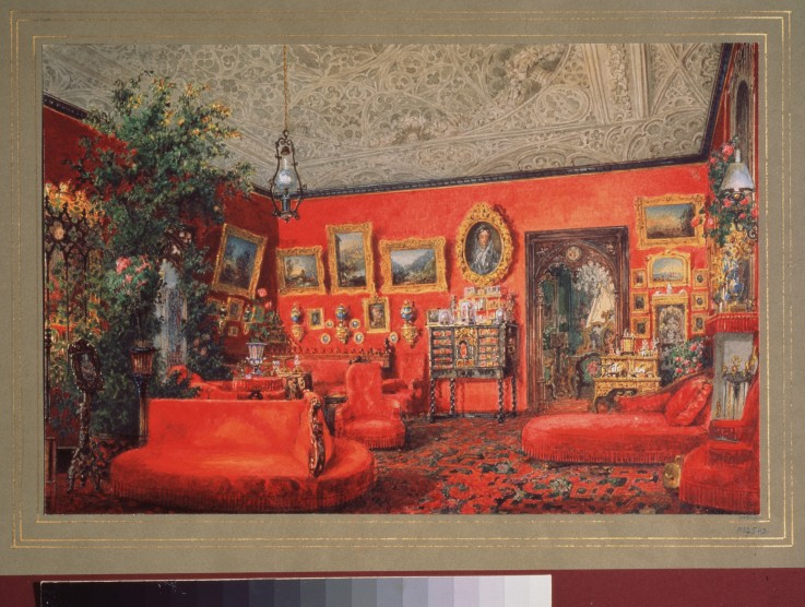 Das Rote Wohnzimmer im Jussupow-Palais in St. Petersburg von Wassili Sadownikow