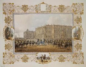 Parade des Garde-Kavallerie-Regiments vor dem Winterpalast