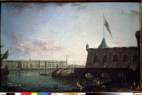 Blick auf die Peter-und-Paul-Festung und das Palastufer in St. Petersburg 1799