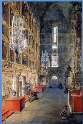 Innenansicht der Mariä-Himmelfahrts-Kathedrale im Moskauer Kreml 1819