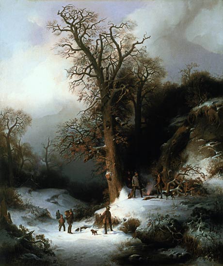 Jagdszene in einer Winterlandschaft. von Wilhelm Lichtenheld
