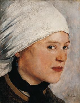 Mädchen mit weißem Kopftuch. 1875/77