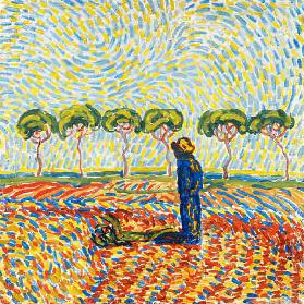 Blauer Mann in gelber Landschaft 1911