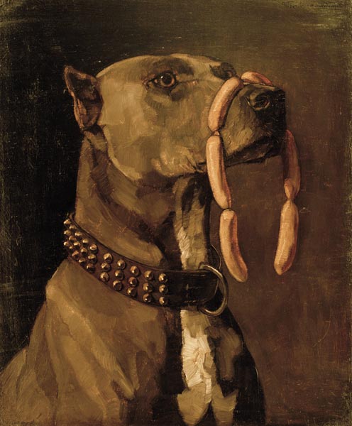 Dogge mit Würsten (Ave Caesar morituri te salutant) von Wilhelm Trübner