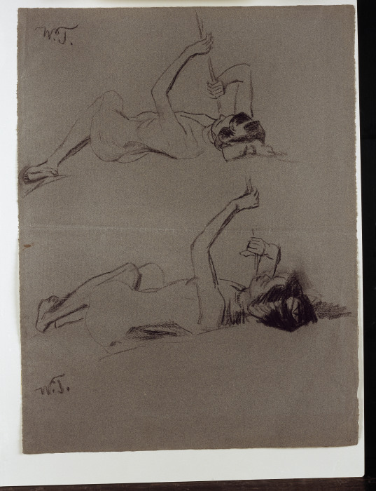 Zwei weibliche Akte, auf dem Rücken liegend von Wilhelm Trübner