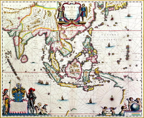 India Quae Orientalis Dicitur, Et Insulae Adiacentes, map showing South-East Asia and The East Indie von Willem Blaeu