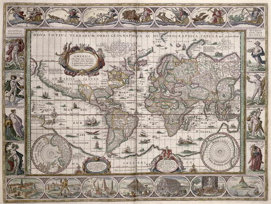World Map, from 'Le Theatre du Monde' or 'Nouvel Atlas', 1645 (coloured engraving) von Willem Blaeu