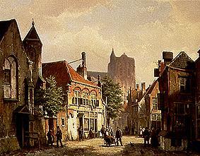 Straßen-Szene in Rotterdam mit der St. Laurens-Kirche von Willem Koekkoek