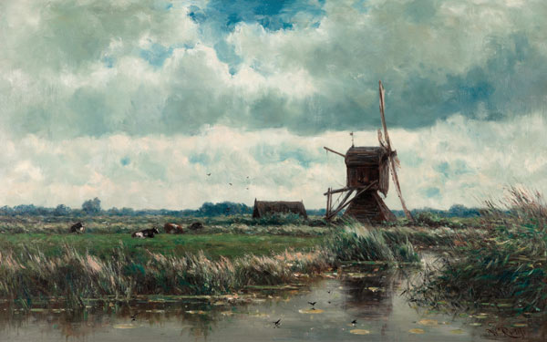 Polderlandschaft mit Windmühle bei Abcoude von Willem Roelofs