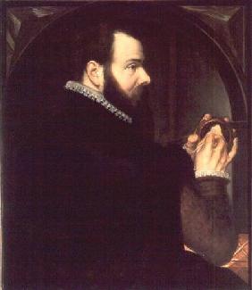 Self portrait holding a wax portrait medallion 1564