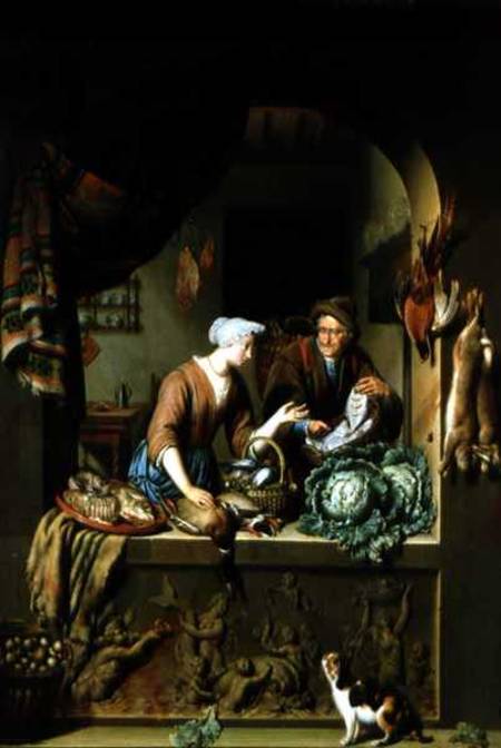 A Woman and a Fish Peddler von Willem van Mieris