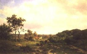 Dutch Landscape with cows and figures
