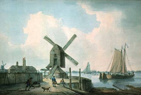 A Shore Scene with Windmills and Shipping von William Anderson