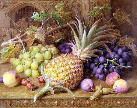 A Still Life of a Pineapple, Grapes, Peaches, Strawberries and Hazelnuts on a Dresser von William B. Hough