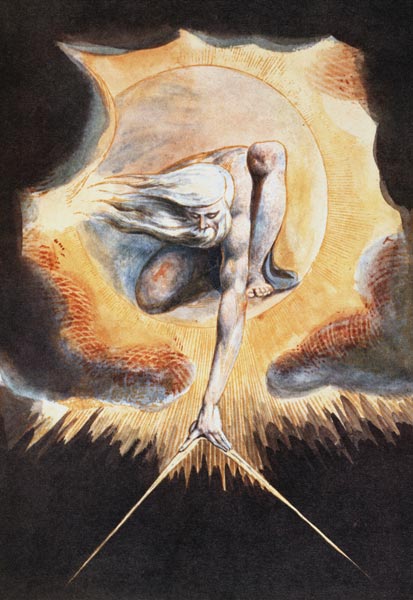 The Ancient of Days, from 'Europe a Prophecy', 1793 (etching with pen & ink, w/c and bodycolour on p von William Blake