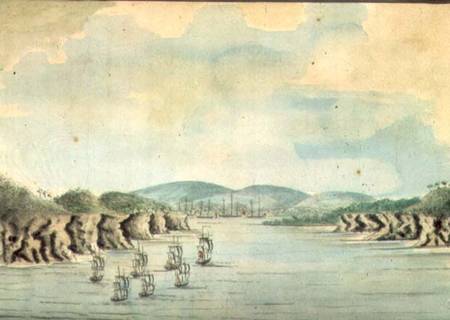 'Sirius' and convoy, the Supply and Agent's Division going into Botany Bay von William Bradley