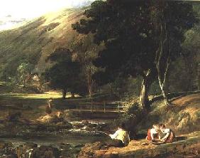 Borrowdale, Cumberland, with Children Playing By A Stream 1823