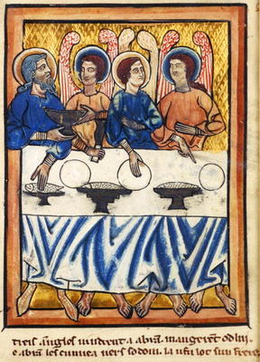 Abraham and the three angels, from a Book of Hours, c.1230-40 (vellum) von William de Brailes